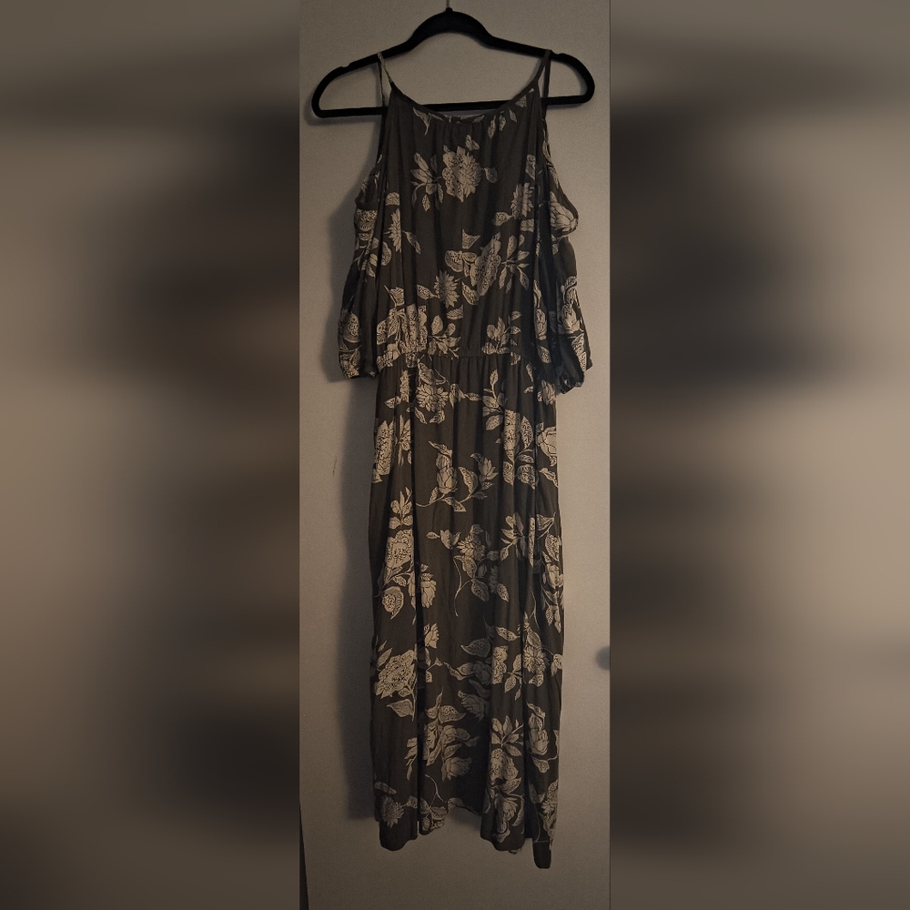 a.n.a. Green & White Floral Cold Shoulder Summer Maxi Dress Size XL - Picture 6 of 7